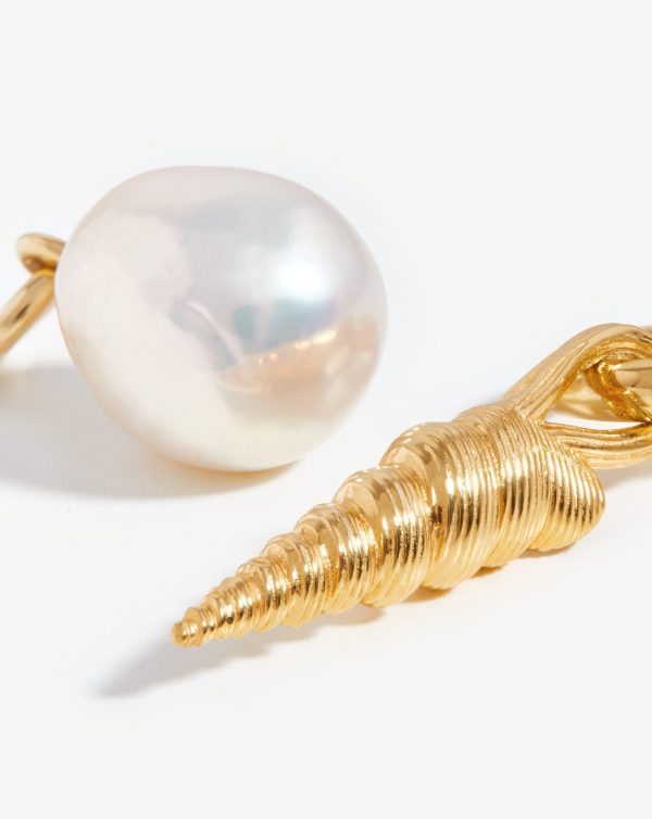 Baroque Pearl & Spiral Shell Hoop Earrings | 18ct Gold Vermeil Pearl For Sale