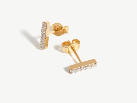 Fine Diamond Bar Stud Earrings | 14ct Solid Gold Diamond For Sale