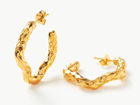 Serpent Textured Squiggle Medium Hoop Earrings | 18ct Gold Plated For Sale