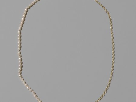 Half Oval Chain & White Seed Pearl Necklace Online