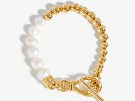 Baroque Pearl Beaded T-Bar Bracelet | 18ct Gold Plated Pearl Online now