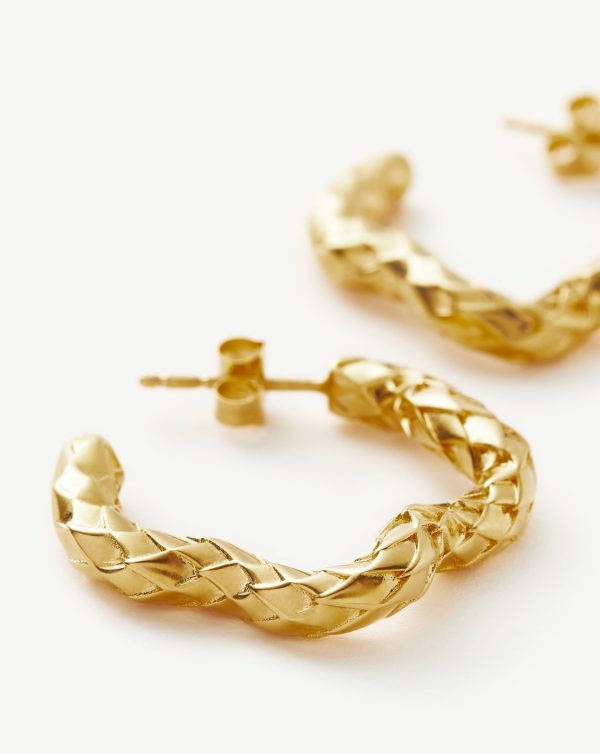 Serpent Textured Squiggle Medium Hoop Earrings | 18ct Gold Plated For Sale