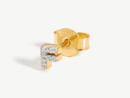 Pave Initial Single Stud Earring - Initial F | 18ct Gold Vermeil Cubic Zirconia Fashion