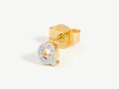 Pave Initial Single Stud Earring - Initial Q | 18ct Gold Vermeil Cubic Zirconia Hot on Sale