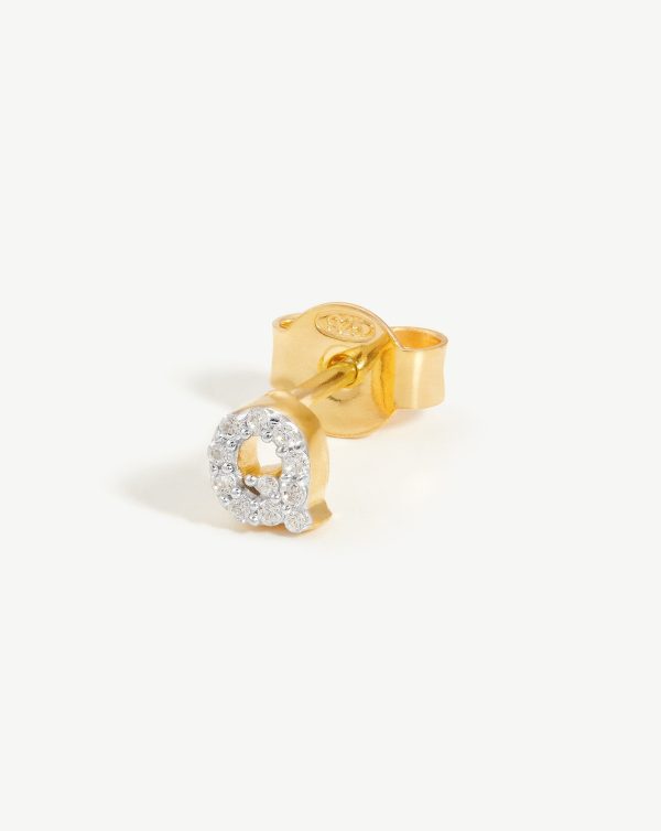 Pave Initial Single Stud Earring - Initial Q | 18ct Gold Vermeil Cubic Zirconia Hot on Sale