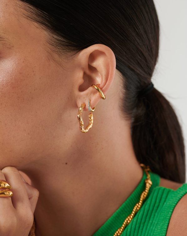 Serpent Textured Squiggle Medium Hoop Earrings | 18ct Gold Plated For Sale