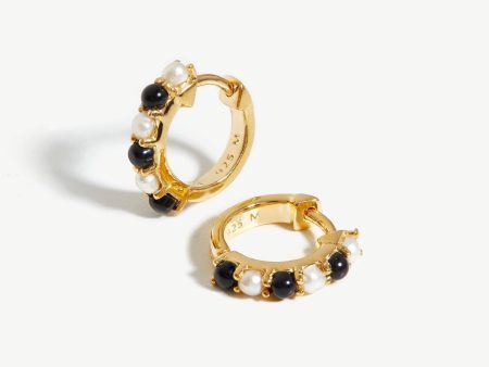 Gemstone Huggies | 18ct Gold Vermeil Pearl & Black Onyx on Sale