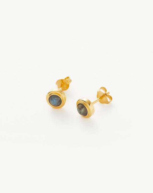 Zenyu Link Gemstone Round Stud Earrings | 18ct Gold Vermeil Online Sale