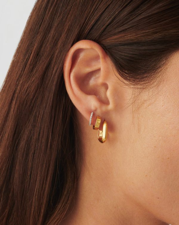 Zenyu Link Ridge Ovate Hoop Earrings | 18ct Gold Vermeil Fashion