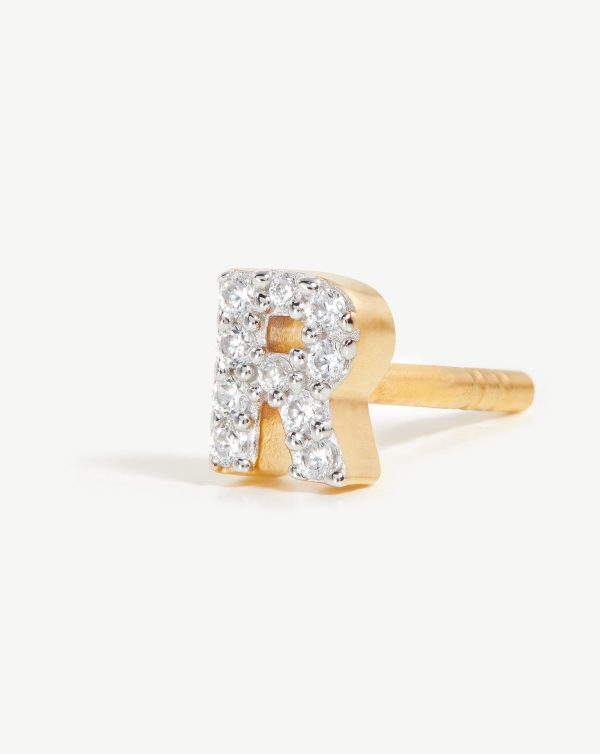 Pave Initial Single Stud Earring - Initial R | 18ct Gold Vermeil Cubic Zirconia For Cheap