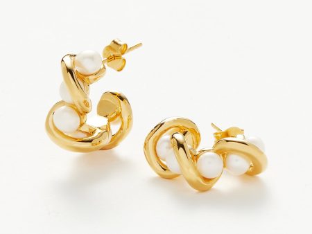 Molten Pearl Twisted Mini Double Hoop Earrings For Cheap