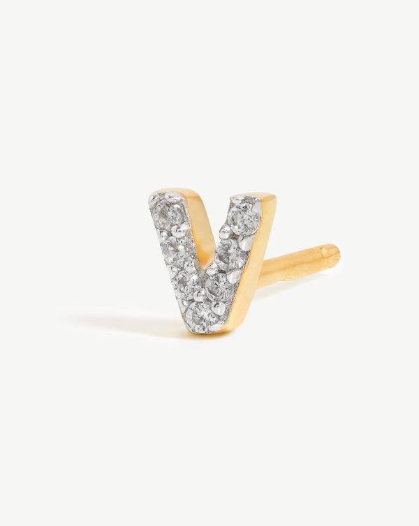 Pave Initial Single Stud Earring - Initial V | 18ct Gold Vermeil Cubic Zirconia Online