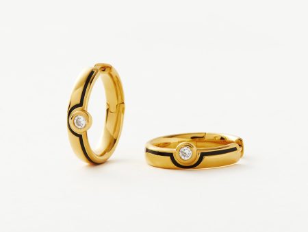 Enamel & Stone Byline Small Hoop Earrings | 18ct Gold Plated Vermeil Cubic Zirconia Fashion