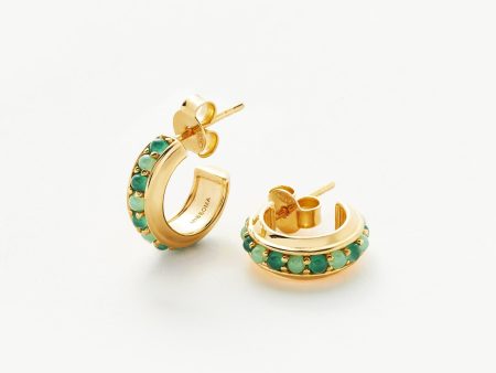 Hot Rox Gemstone Small Hoop Earrings | 18ct Gold Vermeil Green Onyx & Chalcedony Online now