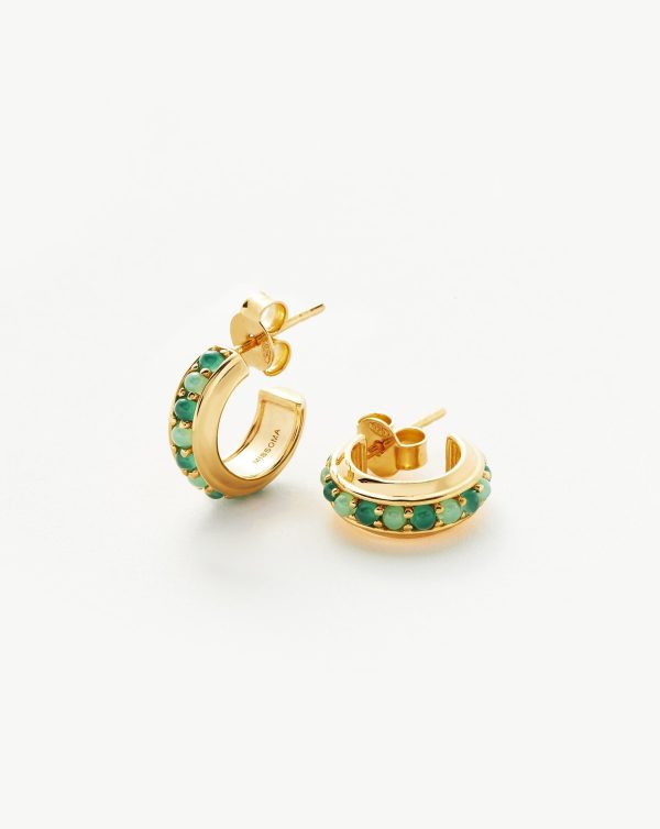 Hot Rox Gemstone Small Hoop Earrings | 18ct Gold Vermeil Green Onyx & Chalcedony Online now