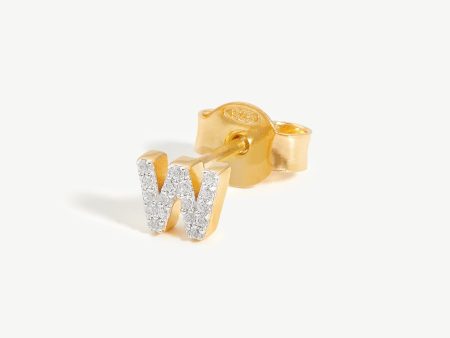 Pave Initial Single Stud Earring - Initial W | 18ct Gold Vermeil Cubic Zirconia Hot on Sale