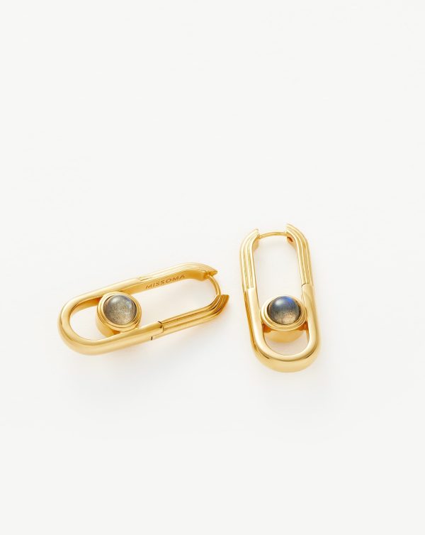 Zenyu Link Gemstone Ovate Hoop Earrings | 18ct Gold Plated Labradorite on Sale