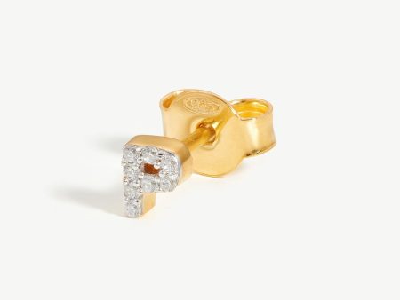 Pave Initial Single Stud Earring - Initial P | 18ct Gold Vermeil Cubic Zirconia Fashion