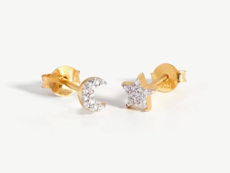 Pave Star Moon Stud Earrings Hot on Sale