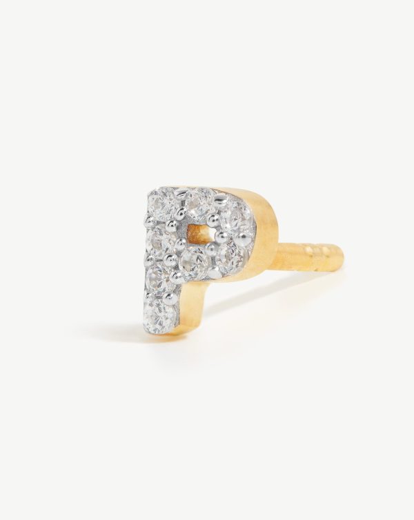 Pave Initial Single Stud Earring - Initial P | 18ct Gold Vermeil Cubic Zirconia Fashion