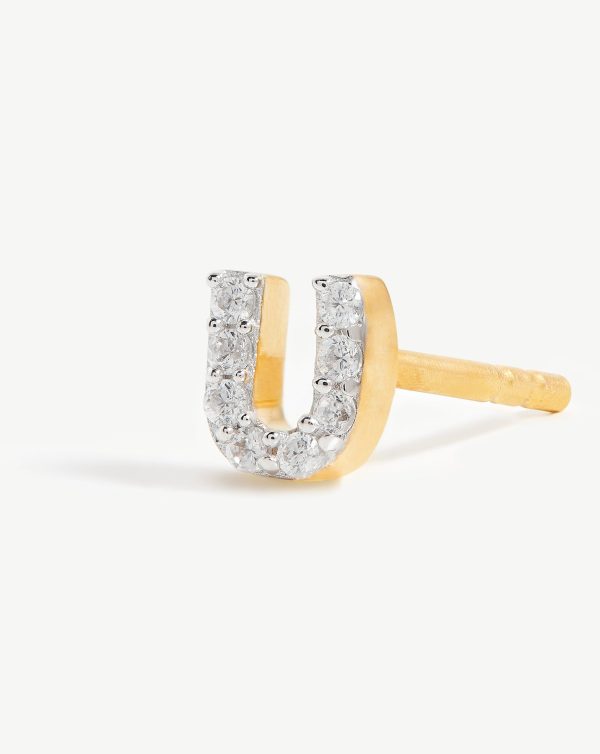 Pave Initial Single Stud Earring - Initial U | 18ct Gold Vermeil Cubic Zirconia Discount