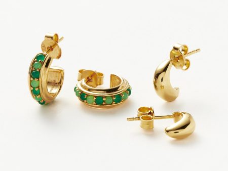 Dome & Gemstone Mini Hoop Earring Set Online Hot Sale