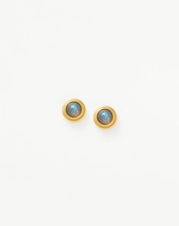 Zenyu Link Gemstone Round Stud Earrings | 18ct Gold Vermeil Online Sale