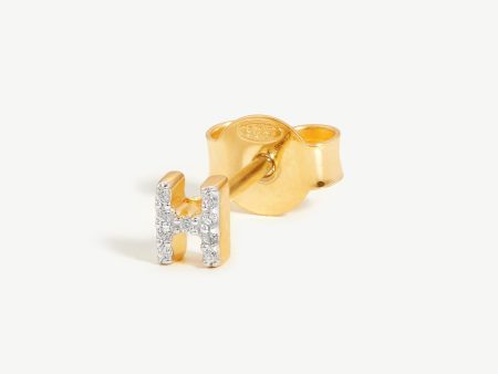 Pave Initial Single Stud Earring - Initial H | 18ct Gold Vermeil Cubic Zirconia Hot on Sale