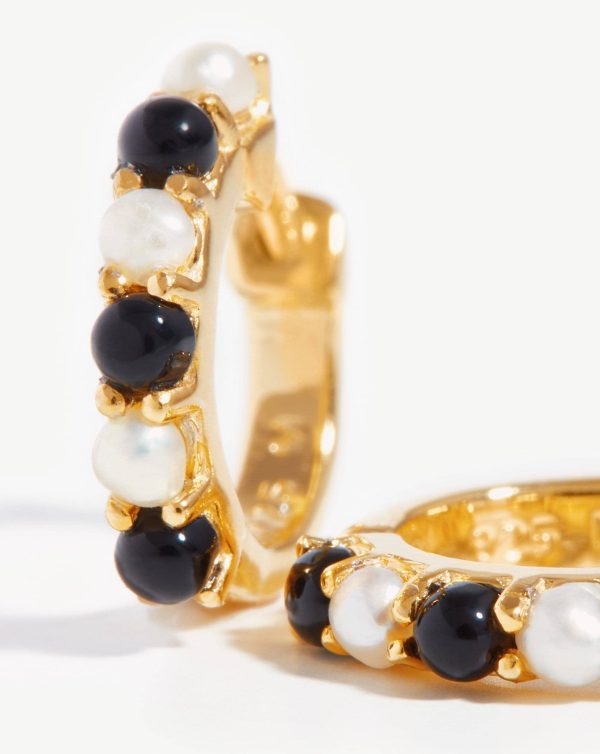 Gemstone Huggies | 18ct Gold Vermeil Pearl & Black Onyx on Sale