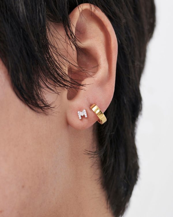 Pave Initial Single Stud Earring - Initial M | 18ct Gold Vermeil Cubic Zirconia Fashion