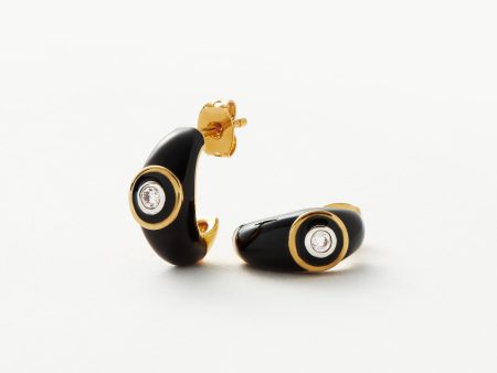 Enamel & Stone Dome Small Hoop Earrings  | 18ct Gold Plated Cubic Zirconia Online now