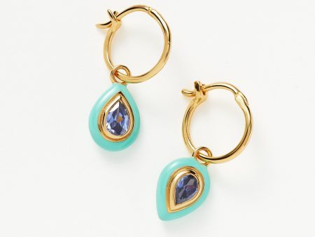 Enamel & Stone Droplet Charm Mini Hoop Earrings | 18ct Gold Vermeil Blue Cubic Zirconia Hot on Sale