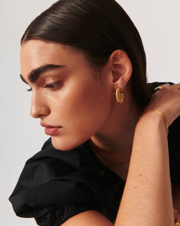 Wavy Ridge Medium Hoop Earrings Hot on Sale