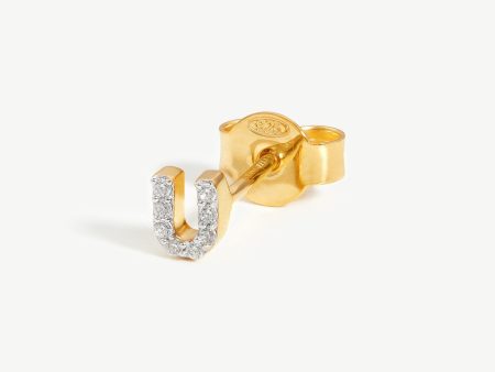 Pave Initial Single Stud Earring - Initial U | 18ct Gold Vermeil Cubic Zirconia Discount