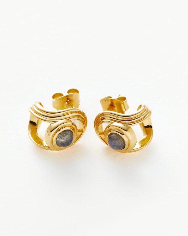 Zenyu Link Gemstone Open Stud Earrings | 18ct Gold Vermeil Labradorite Supply