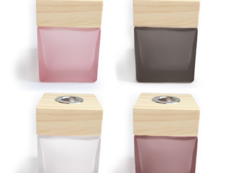 Amalthea - Square Reed Diffuser Bottles w  Frosted Glass & Wood Lid Online Sale