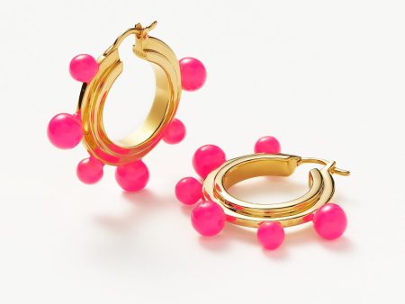 Good Vibes Neon Enamel Sphere Large Hoop Earrings | 18ct Gold Plated Hot Pink For Sale