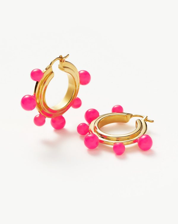 Good Vibes Neon Enamel Sphere Large Hoop Earrings | 18ct Gold Plated Hot Pink For Sale