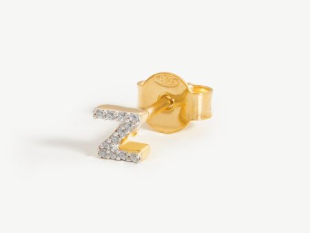 Pave Initial Single Stud Earring - Initial Z | 18ct Gold Vermeil Cubic Zirconia Supply