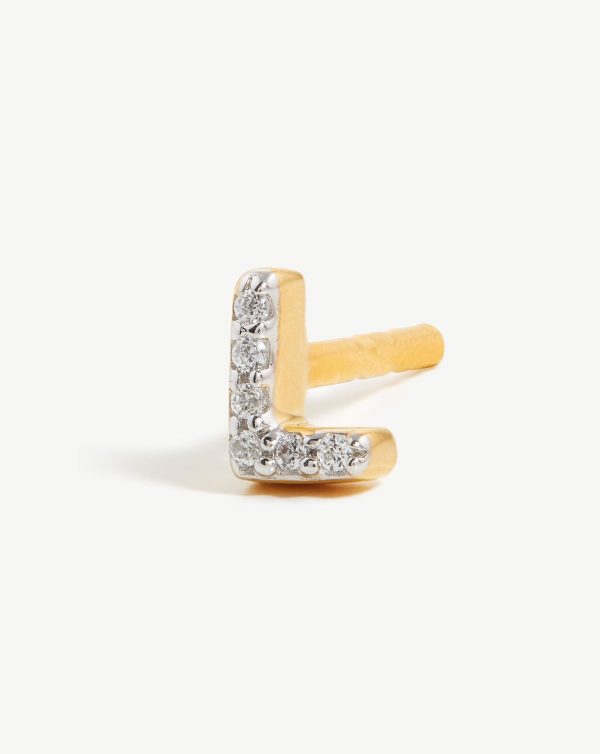 Pave Initial Single Stud Earring - Initial L | 18ct Gold Vermeil Cubic Zirconia Supply