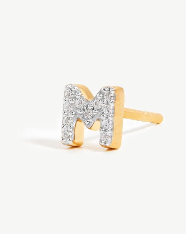 Pave Initial Single Stud Earring - Initial M | 18ct Gold Vermeil Cubic Zirconia Fashion