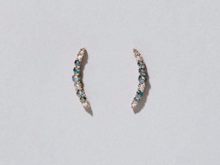 Crescent Ear Climber Stud Earrings - Sapphire & White Diamond on Sale