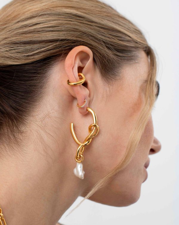 Molten Baroque Pearl Knot Drop Hoop Earrings Online Hot Sale