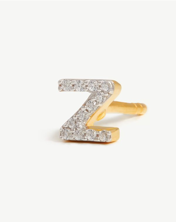 Pave Initial Single Stud Earring - Initial Z | 18ct Gold Vermeil Cubic Zirconia Supply