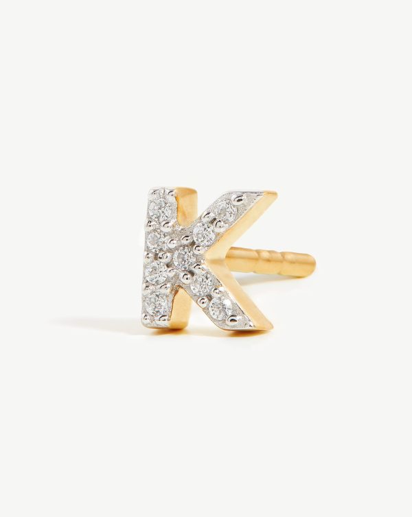 Pave Initial Single Stud Earring - Initial K | 18ct Gold Vermeil Cubic Zirconia Online Hot Sale