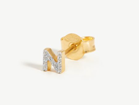 Pave Initial Single Stud Earring - Initial N | 18ct Gold Vermeil Cubic Zirconia Online Hot Sale