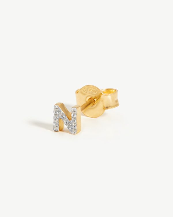 Pave Initial Single Stud Earring - Initial N | 18ct Gold Vermeil Cubic Zirconia Online Hot Sale