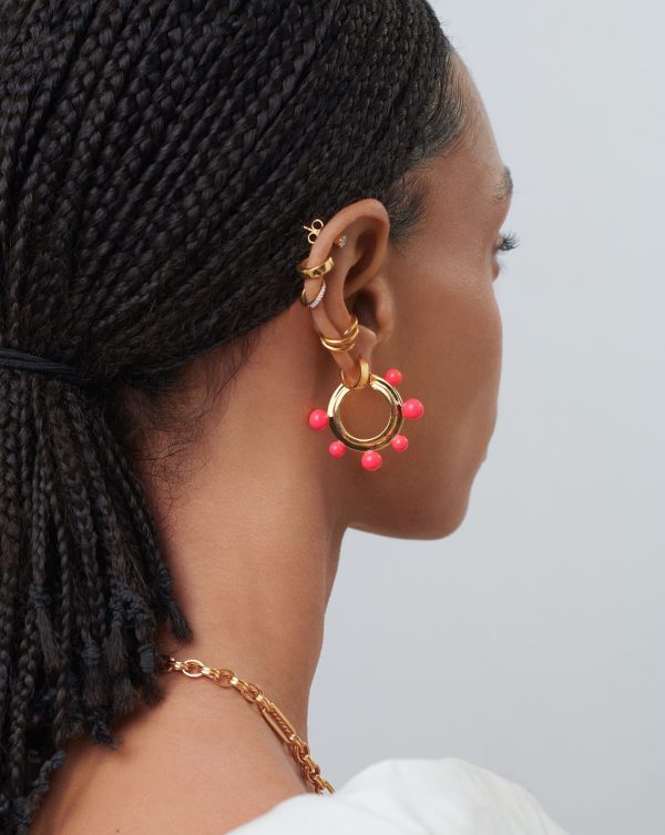 Good Vibes Neon Enamel Sphere Large Hoop Earrings | 18ct Gold Plated Hot Pink For Sale