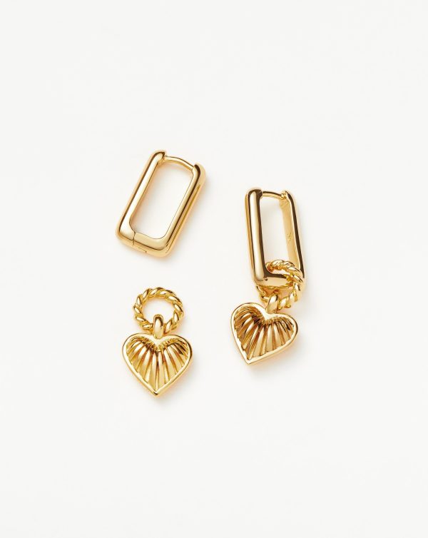 Ridge Heart Charm Earrings | 18ct Gold Vermeil Online now