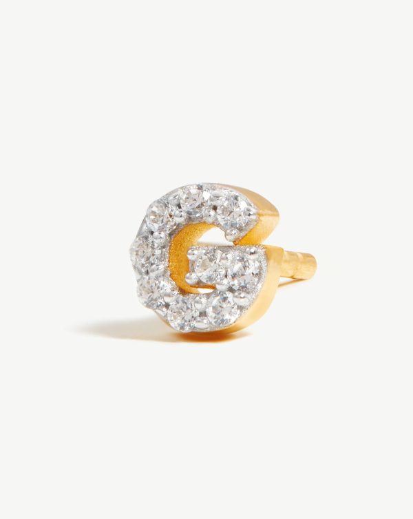 Pave Initial Single Stud Earring - Initial G | 18ct Gold Vermeil Cubic Zirconia Discount